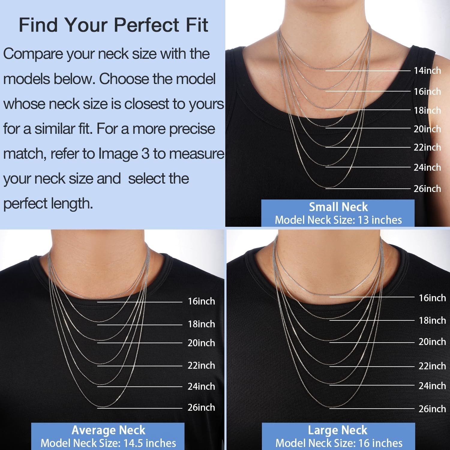 Fashionable 925 Silver Chain Necklace, 1.1mm Lightweight & Durable, 14-24 Inch