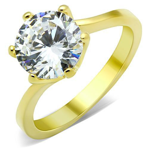 14k Yellow Gold Plated 8.5mm CZ Solitaire Engagement Ring
