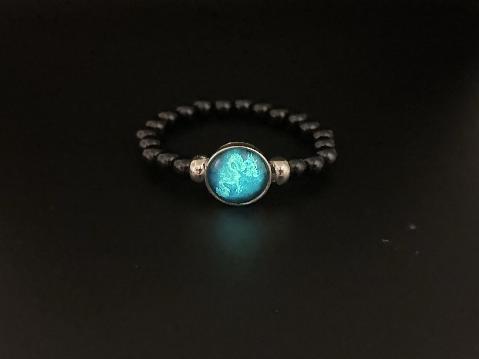 2 Protection Bracelets Glowing Dragon 🐉 Vegan Leather & Black Beads Men & Women