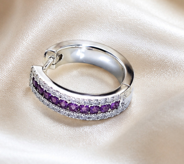 3.50Ct Round Cut Simulated Amethyst Wedding Hoop Earrings 14K White Gold Plated