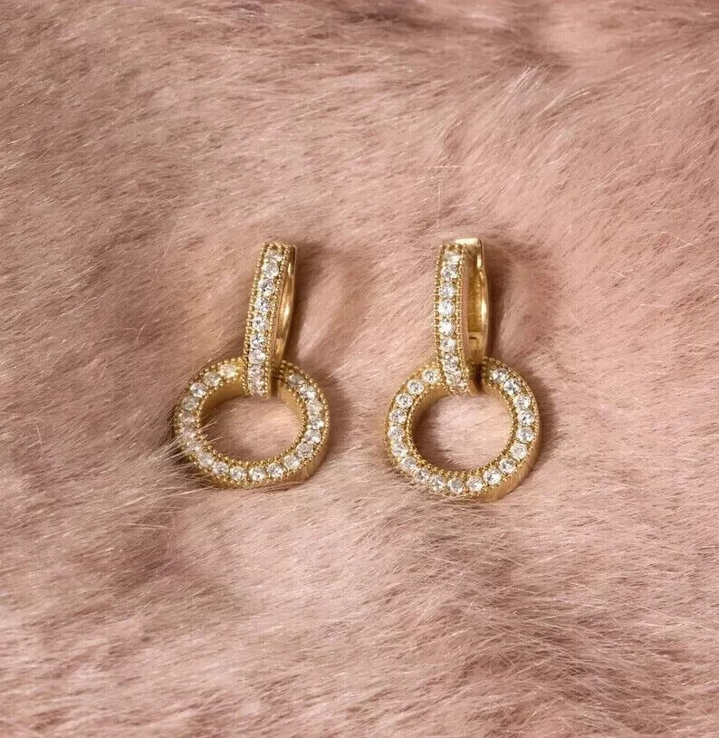14K Yellow Gold Plated In 2Ct Round Cut Simulated Diamond Drop Clip On Earring