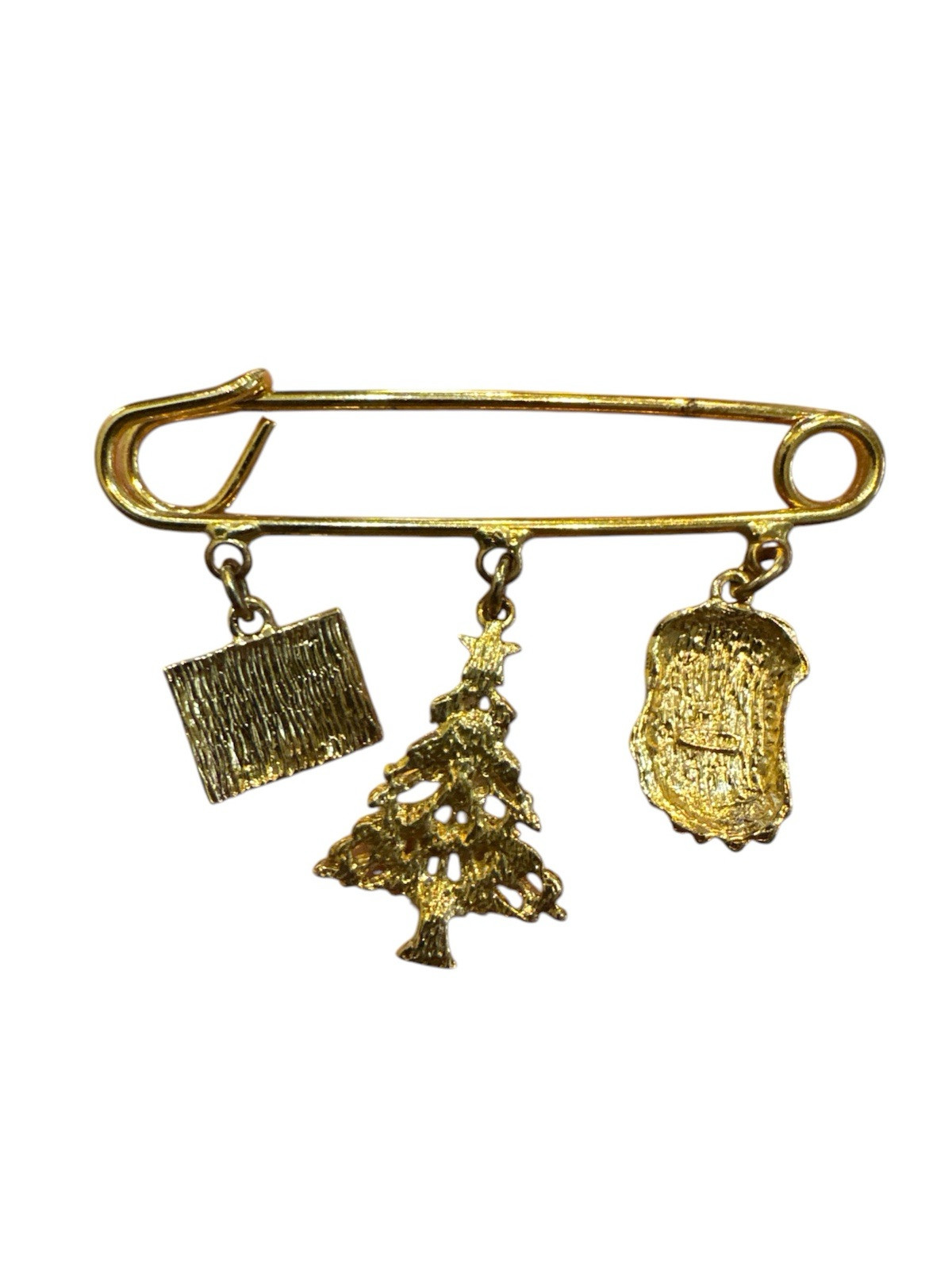 Christmas Charms Safety Pin Santa Tree Gift Gold White Red Green