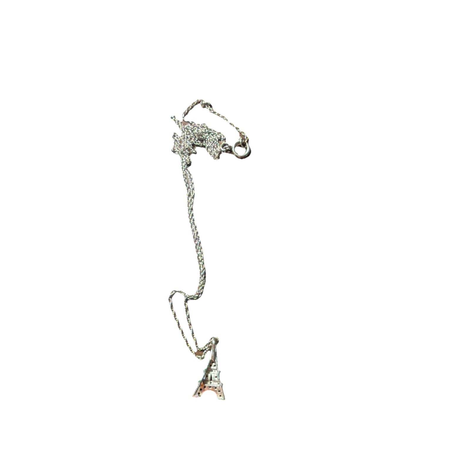 Zales Silver Tone Eiffel Tower Crystal Charm Pendant Cable Chain Necklace