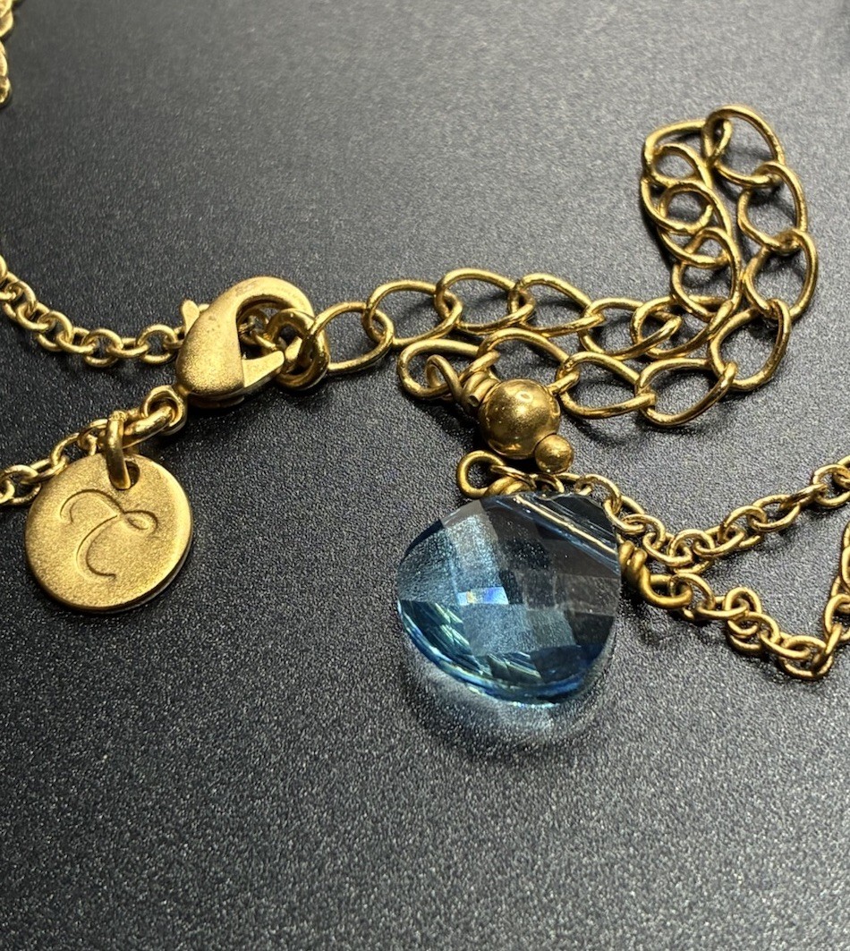 Touchstone Crystal Light Sapphire Briolette and Bead Gold Tone Necklace