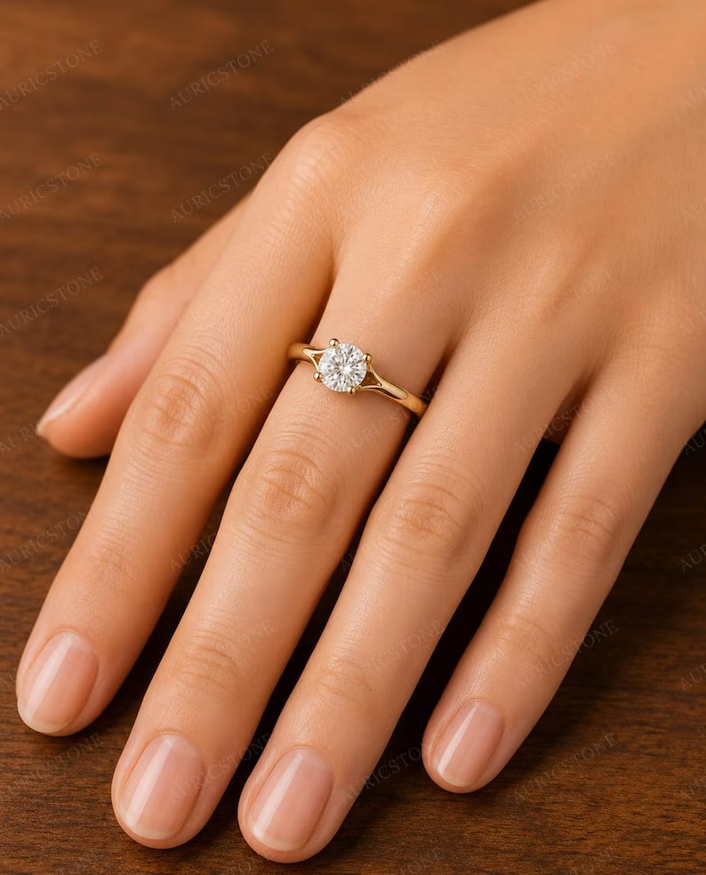 Lab Created Moissanite Ring, Base Metal: Brass Finish: Gold Plated, Gift