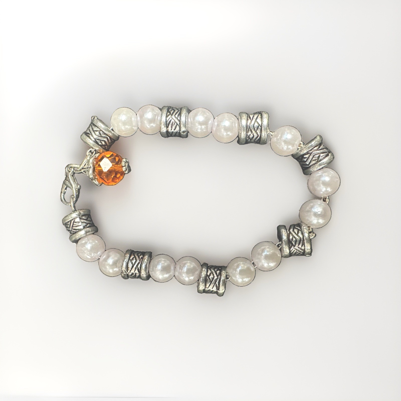 Multicolor Beaded Charm Bracelet Stretch w/ Lobster Clasp Dangle Accents