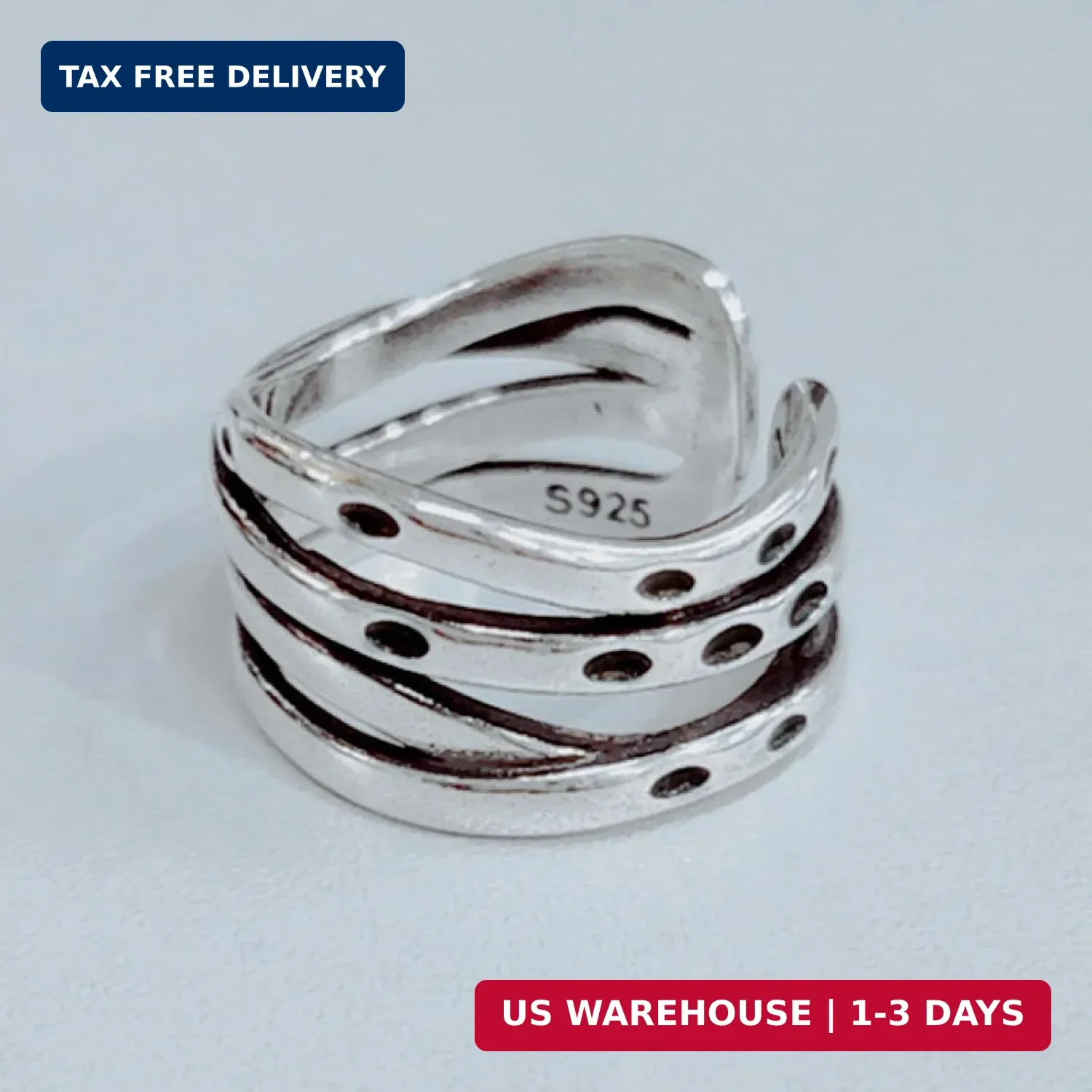 925 Sterling Silver Adjustable Layered Chain Ring, Party Rings For Women