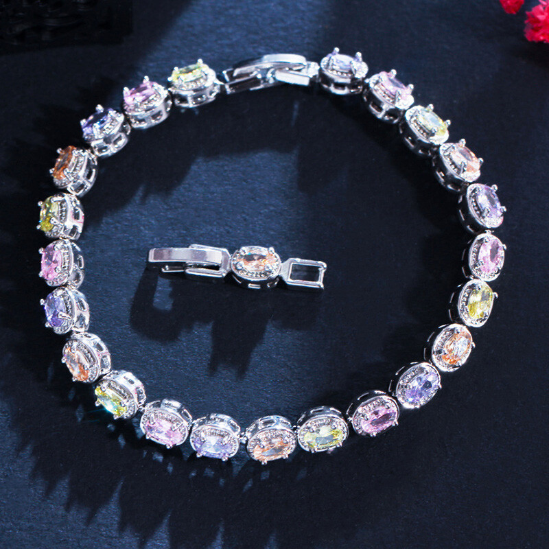 Candy Rainbow Color Amethyst Citrine Topaz Gems Silver Women Charm Bracelets