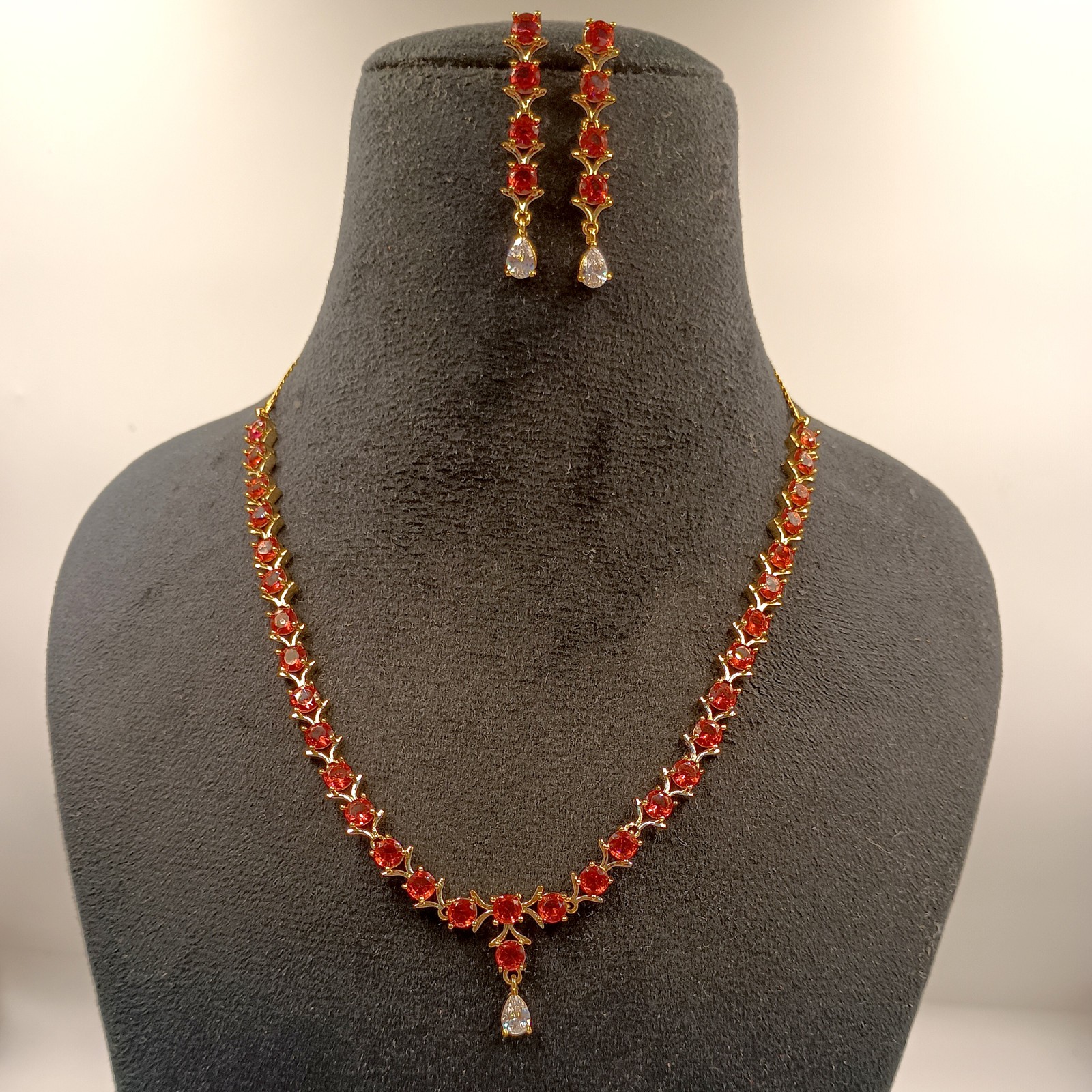 Red Garnet Necklace Set 22k Gold Plated Jewelry Set for Women Gift