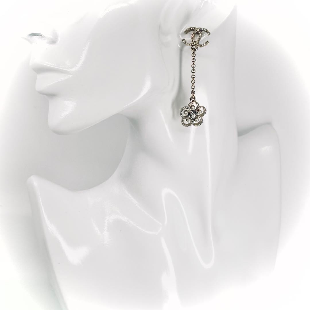 CHANEL Coco Mark Earrings Icon Pearl Flower Rhinestone Women’s Jewelry