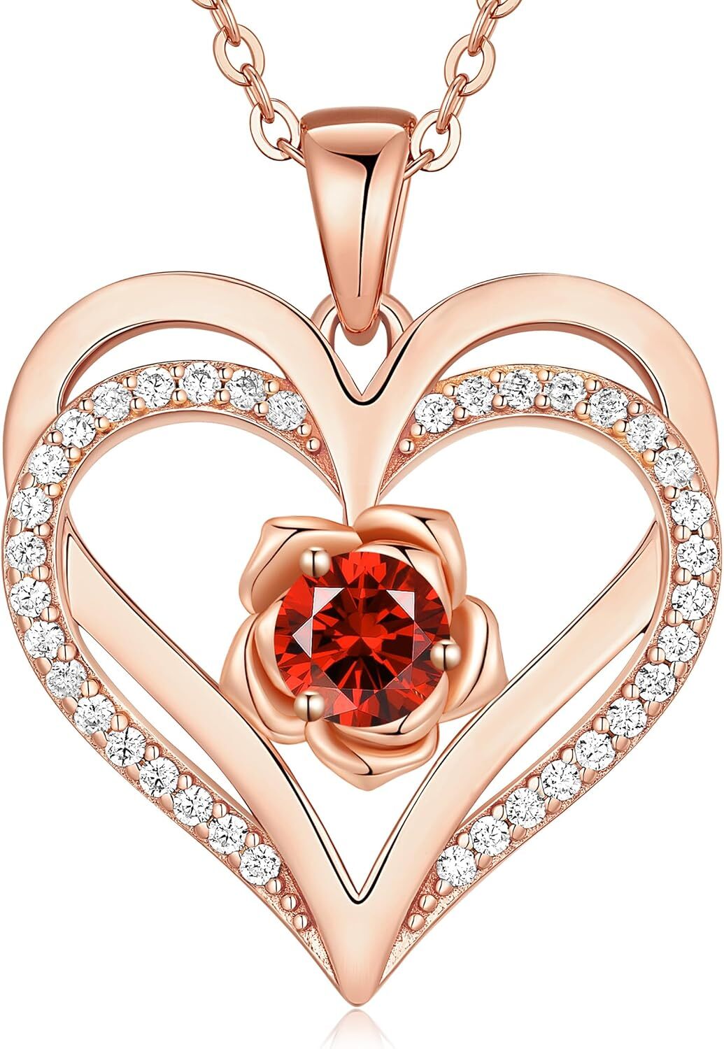 Rose Heart Women Necklace 925 Silver Birthstone Pendant Necklace for Mom Her