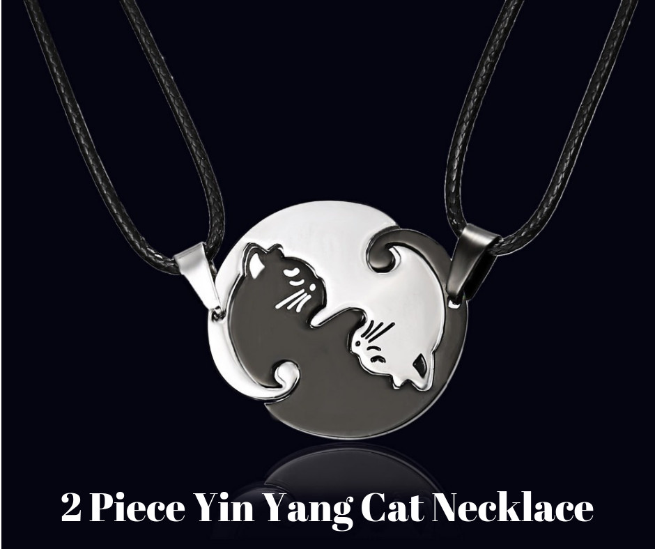 Cat Pendant Necklace Yin Yang Style – 2 Pieces Ships Free from the USA