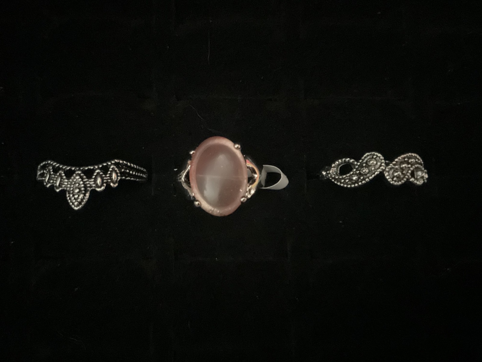 New x3 Silver Tone Ring Synthetic Rose Quartz Moonstone Boho Fashion Set Sz 5/6