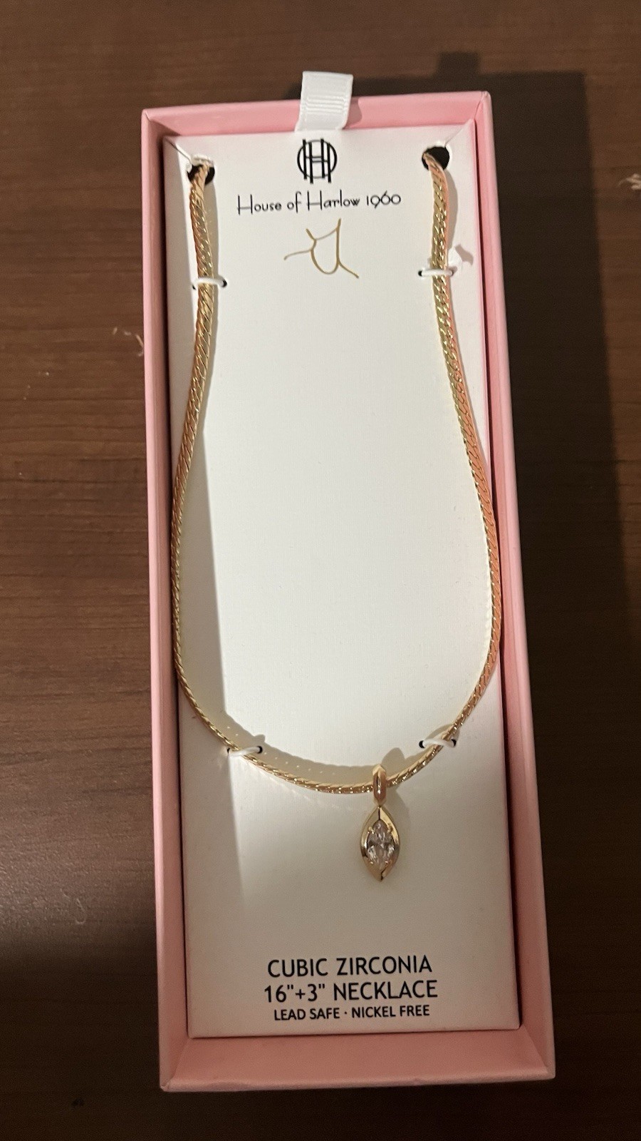 House of Harlow 1960 Marquise Clear CZ Pendant Necklace 16in Nickel-Free
