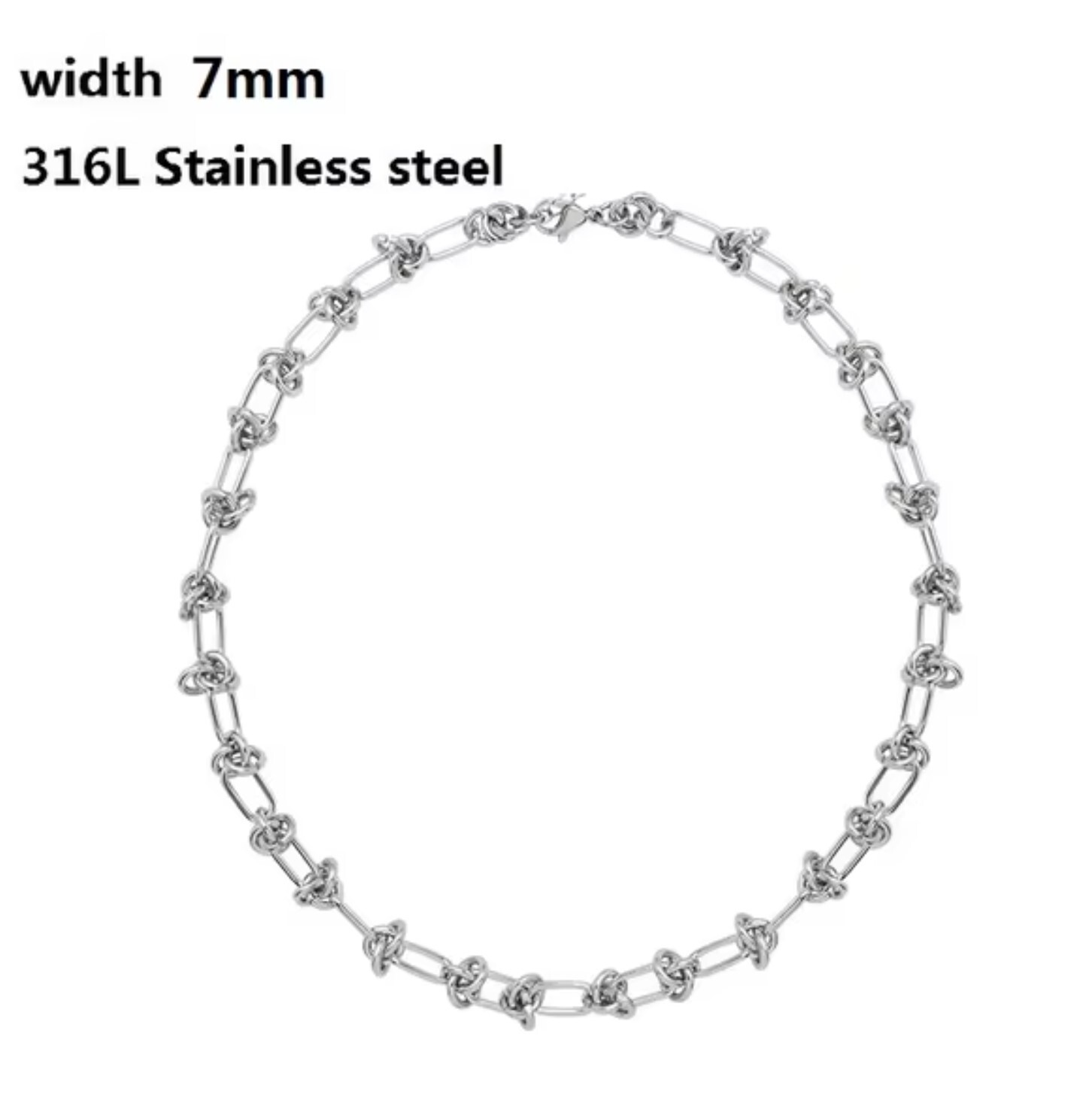 316L Stainless Steel 21 cm (8.27 Inch) 7 mm width Knotted Chain Bracelet