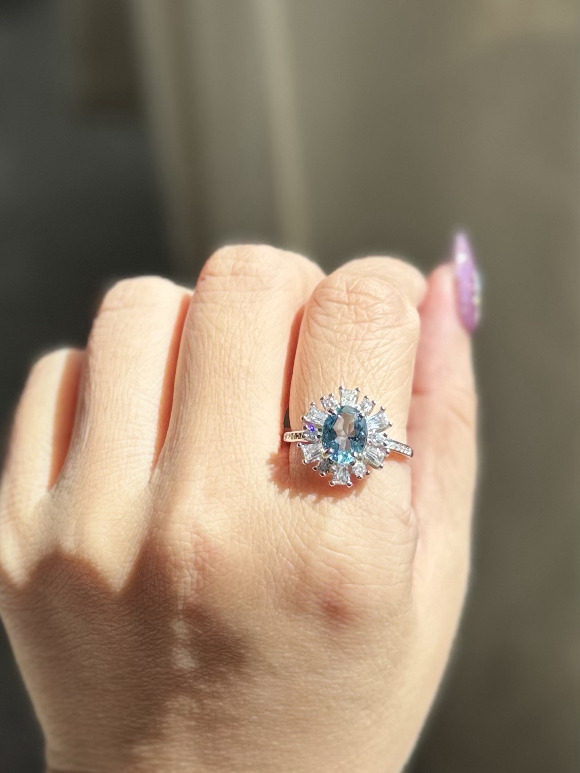 Natural Blue Topaz 925 sterling silver ring Adjustable 8.8*6.9mm