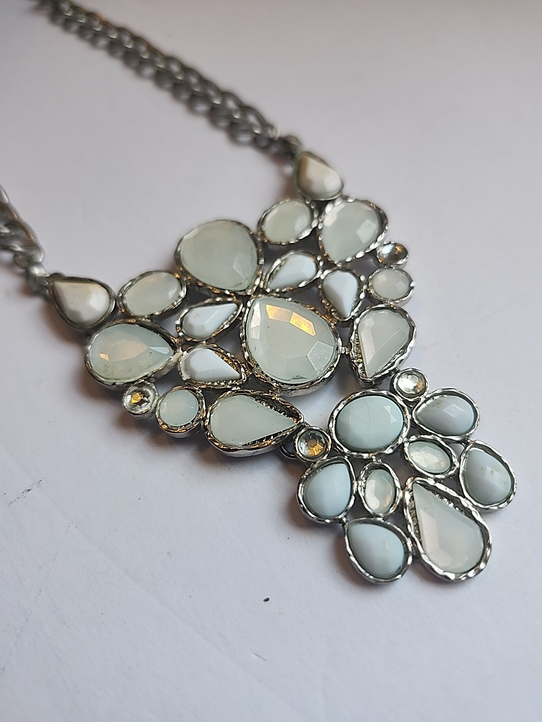 Statement Bib Necklace Light Blue Stones 18 inch