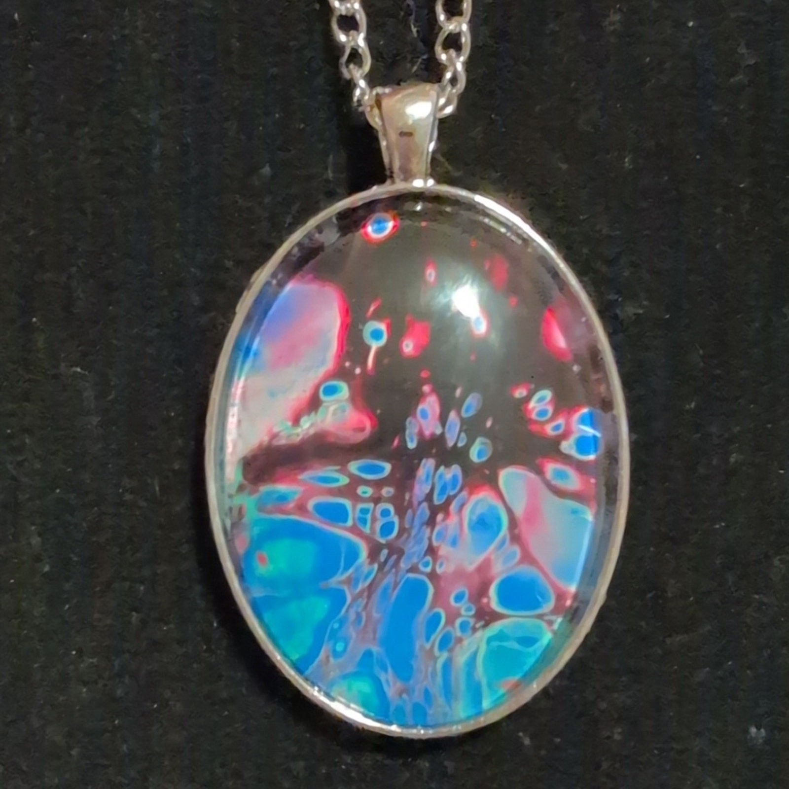 Cote’ Design Studio Handmade Pendant Acrylic Paint Skins Oval Long Colorful 1.5″