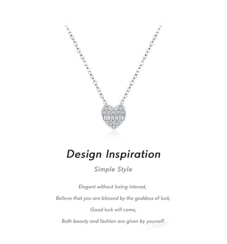 925 Sterling Silver Baguette CZ Heart Pendant Necklace for Women