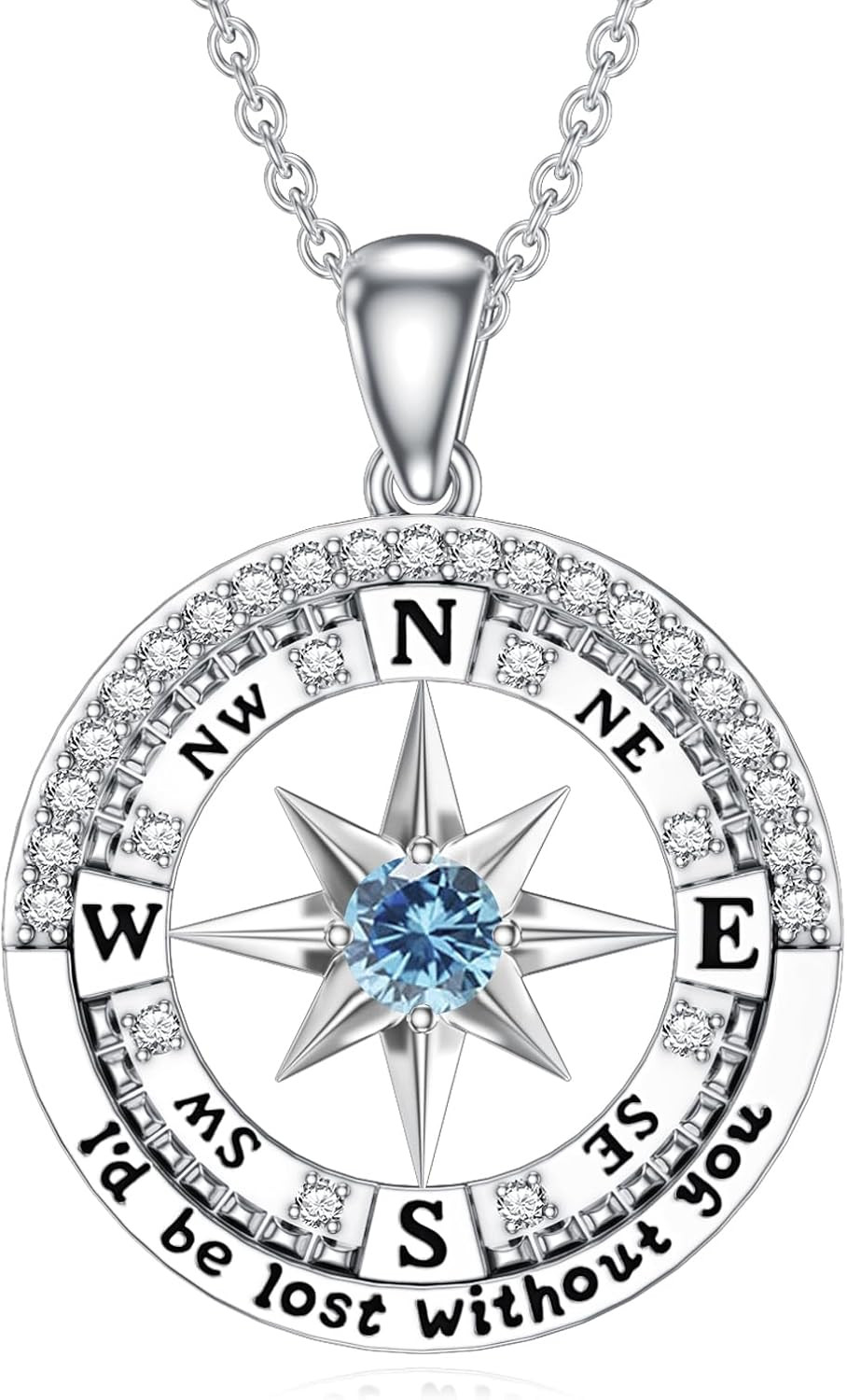 Compass Necklace for Women I’D Be Lost without You Jewelry Birthstone and 0.15Ct