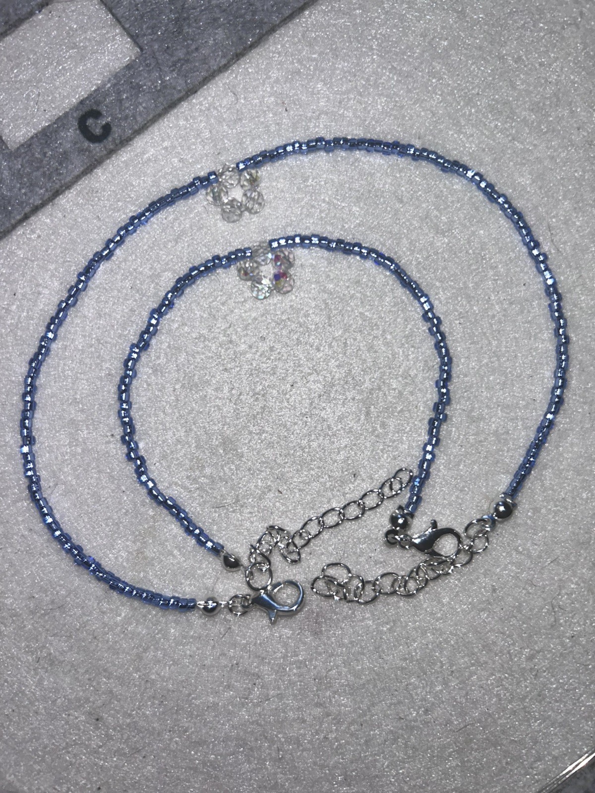 Periwinkle Blue/Clear AB Faceted Glass Bead Flower Anklet/Bracelet Set