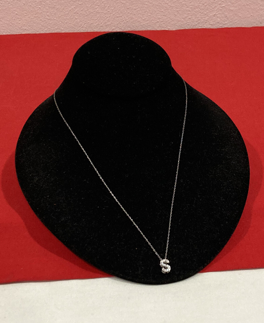 JCM Sterling Silver 925 Cubic Zirconia LETTER “S” Pendant & Link 19.25” Necklace
