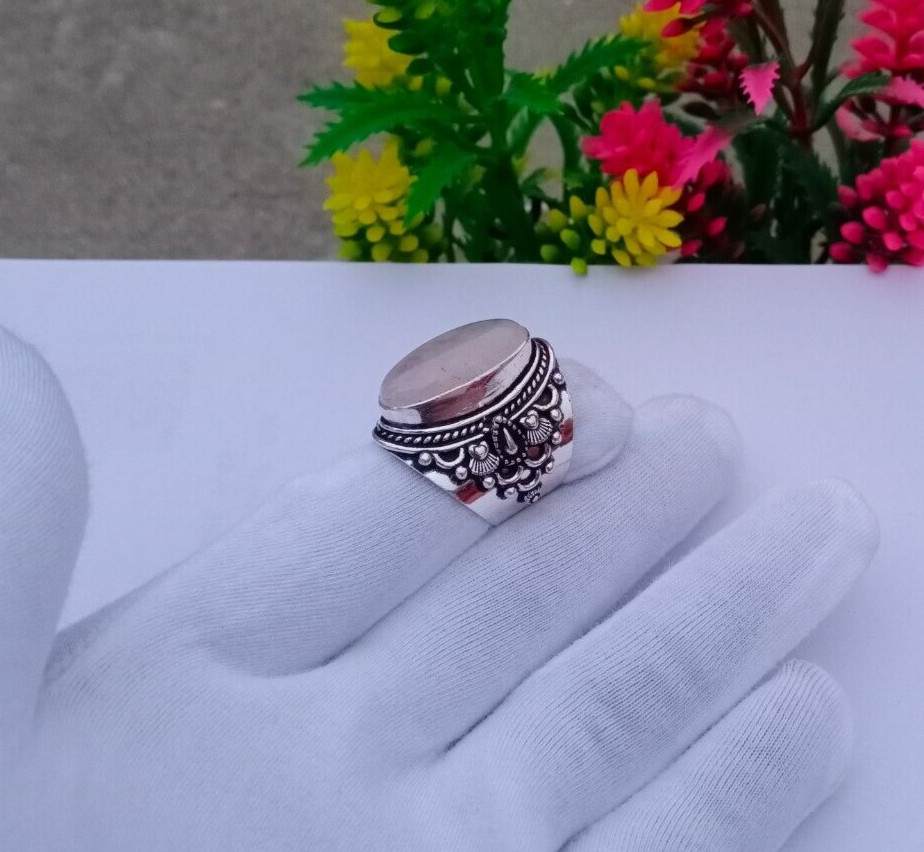 Natural Rose Quartz Stone Ring, Sliver Plated Ring, Rose Quartz Jewelry
