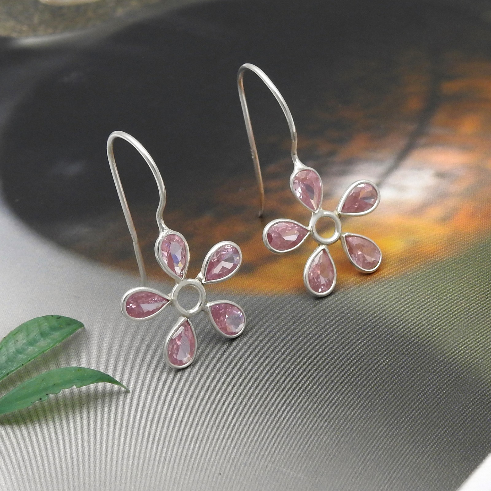 925 Sterling Silver Pear Natural Cubic Zirconia New Dangle Hook Earrings Jewelry