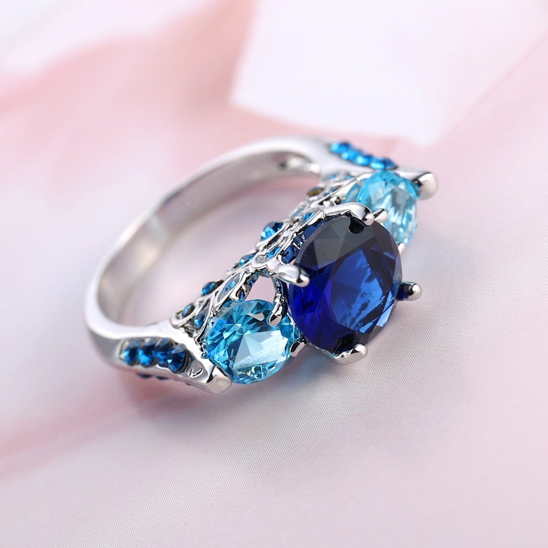 Multi Gems London Blue Topaz Ocean Blue Topaz Gems Silver Woman Ring Size 6-10