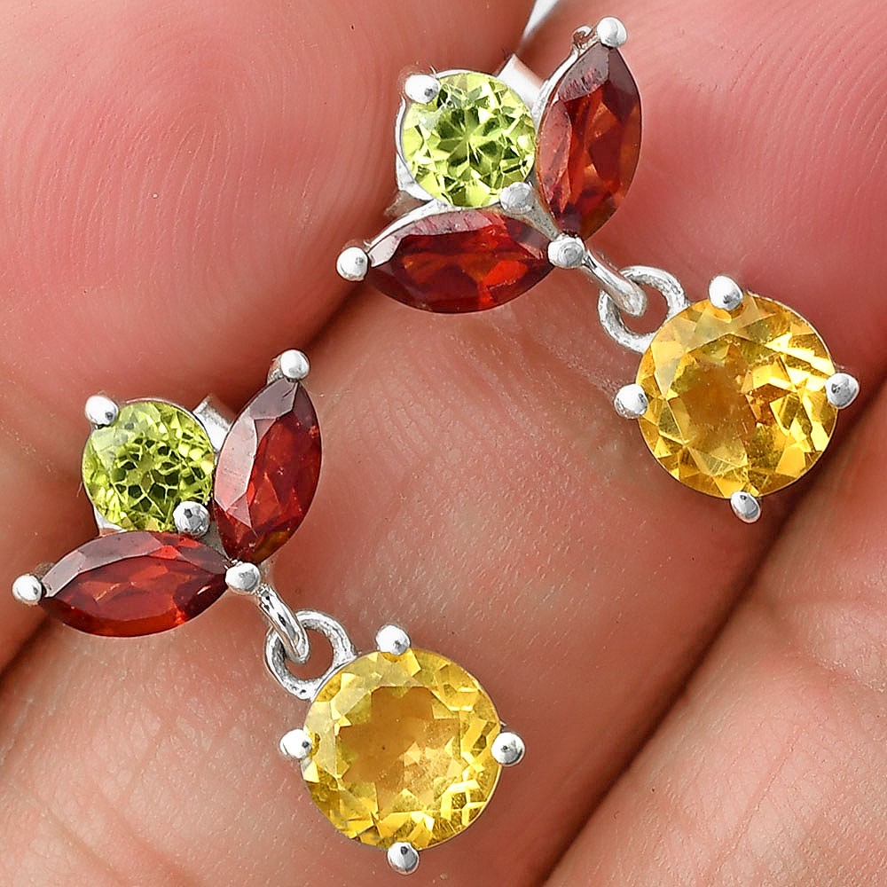 Handmade 925 Sterling Silver Multi Gemstone Drop Earrings for Women DGE1051