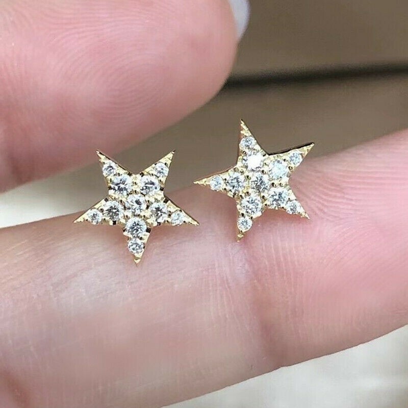 Beautiful New Yellow Gold Filled Clear Crystal CZ Star Stud Post Earrings