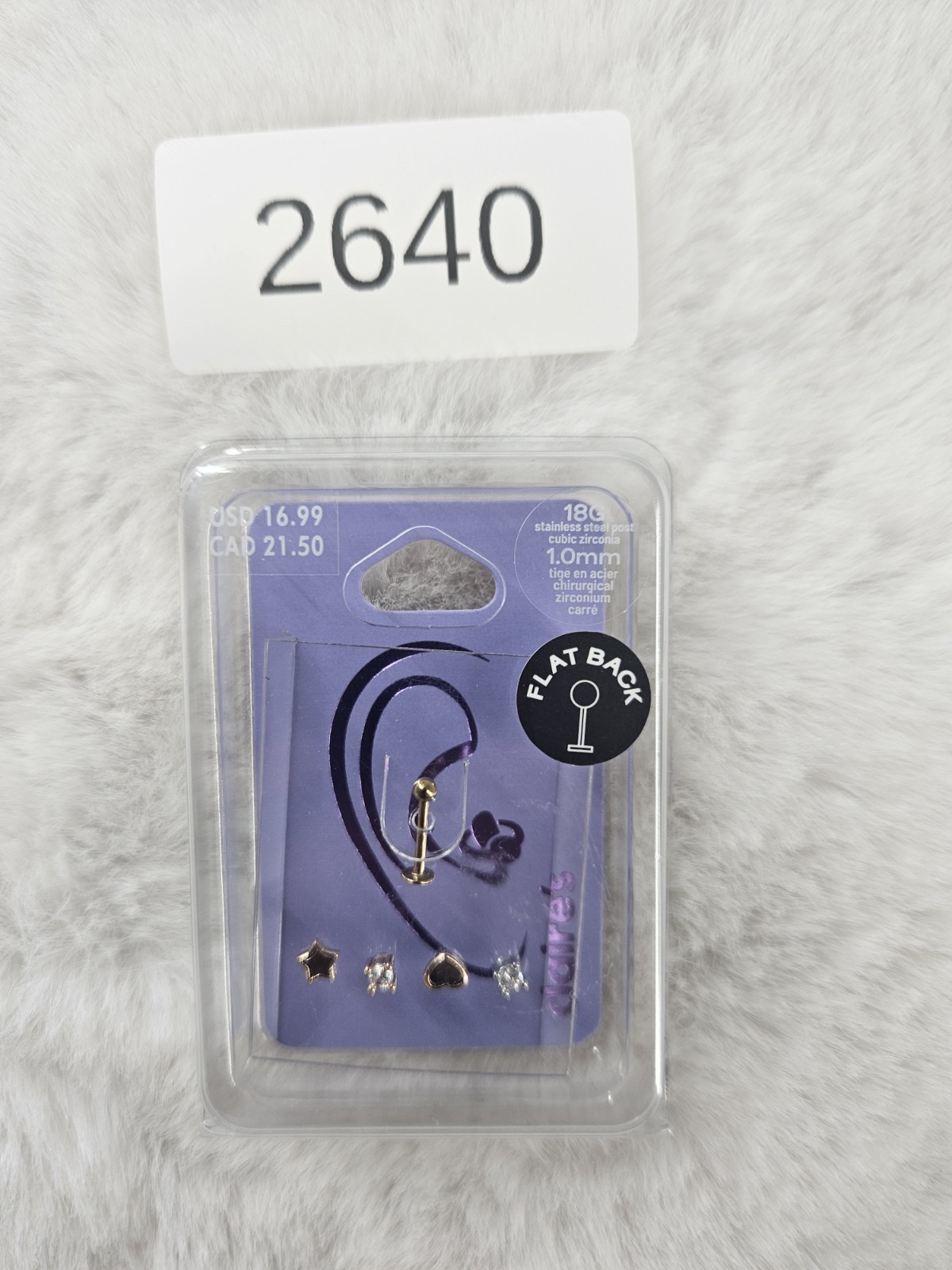 Claire’s Flat Back Cubic Zirconia 18G 1.0mm Earrings Stainless Steel NWT