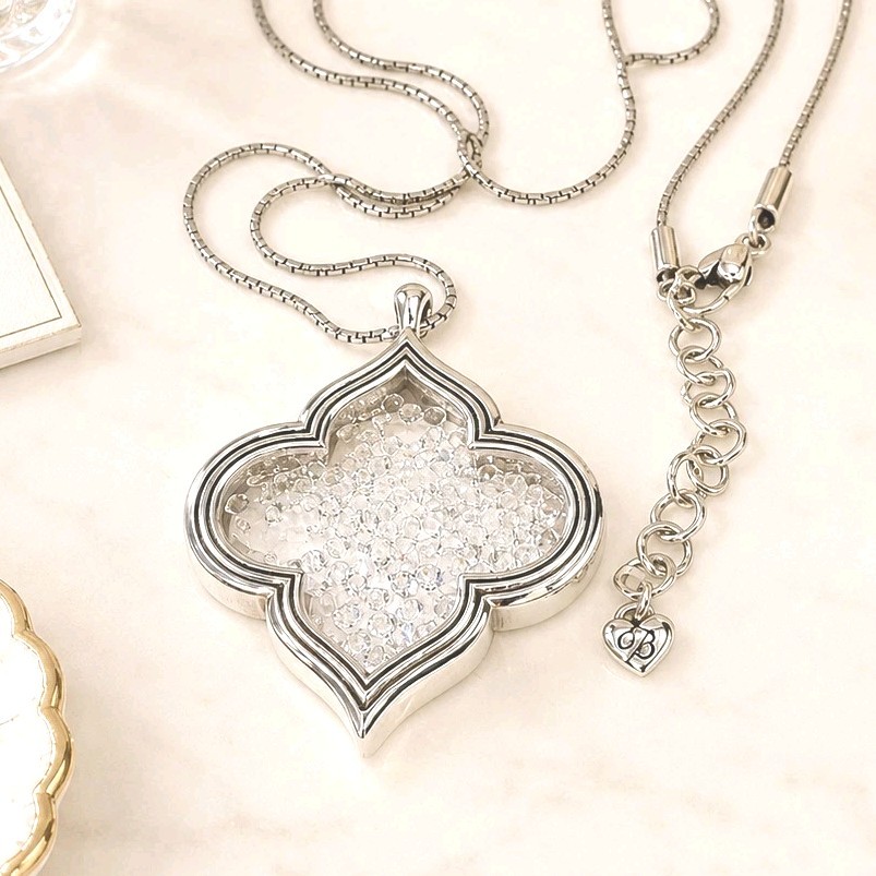 Brighton Toledo Saltar Long Necklace Floating Crystal Quatrefoil Pendant 36″