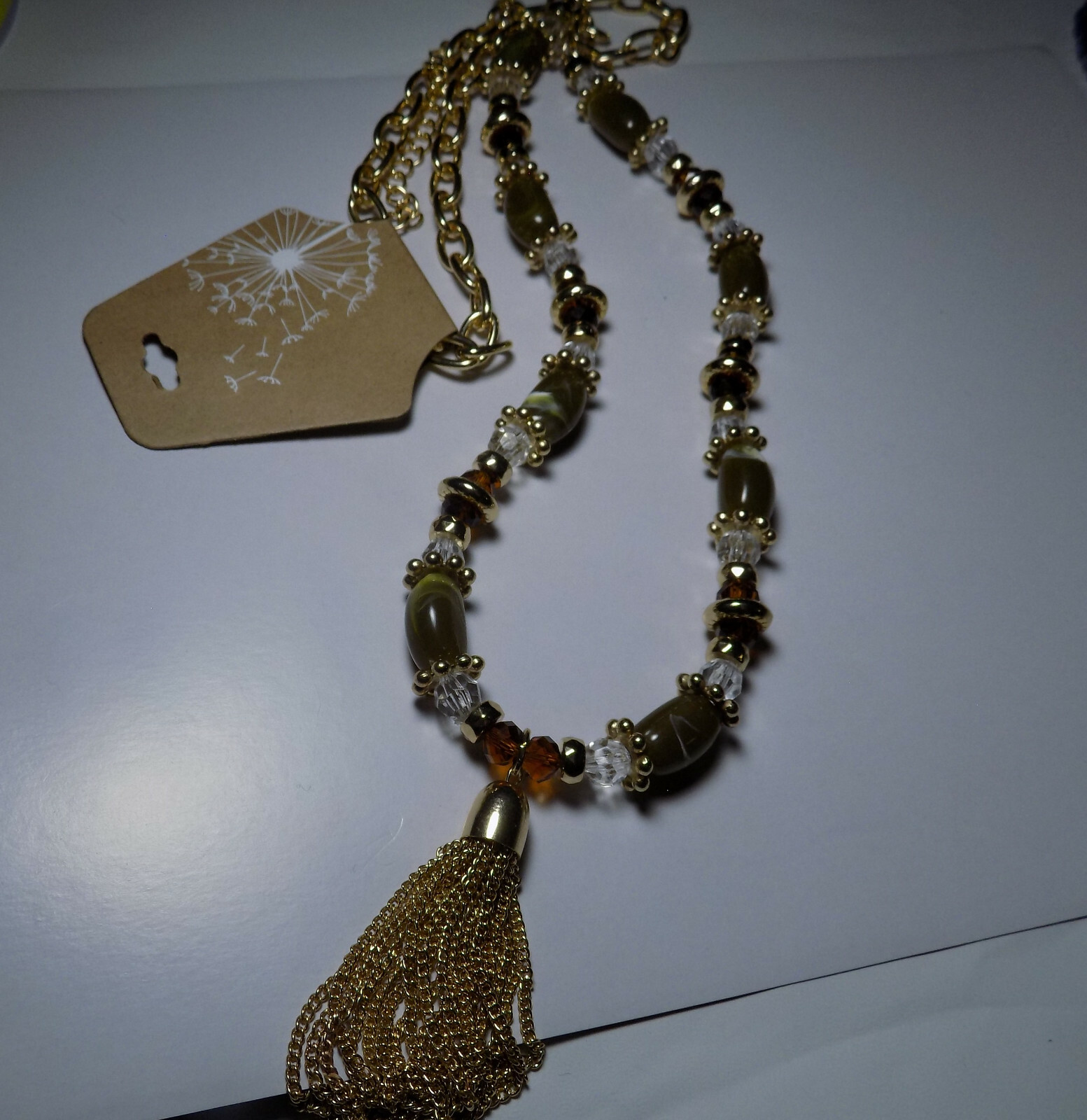 Chunky Gold Tone beaded necklace w/Tassel NWT 32″ w/3.25″ tassel (153)