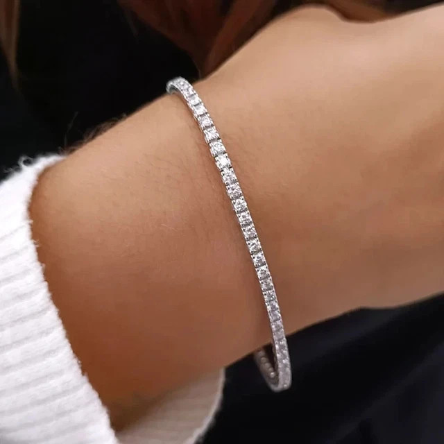 14K White Gold Plated 5Ct Round Cut Moissanite Tennis Bracelet Women’s 7.2 In