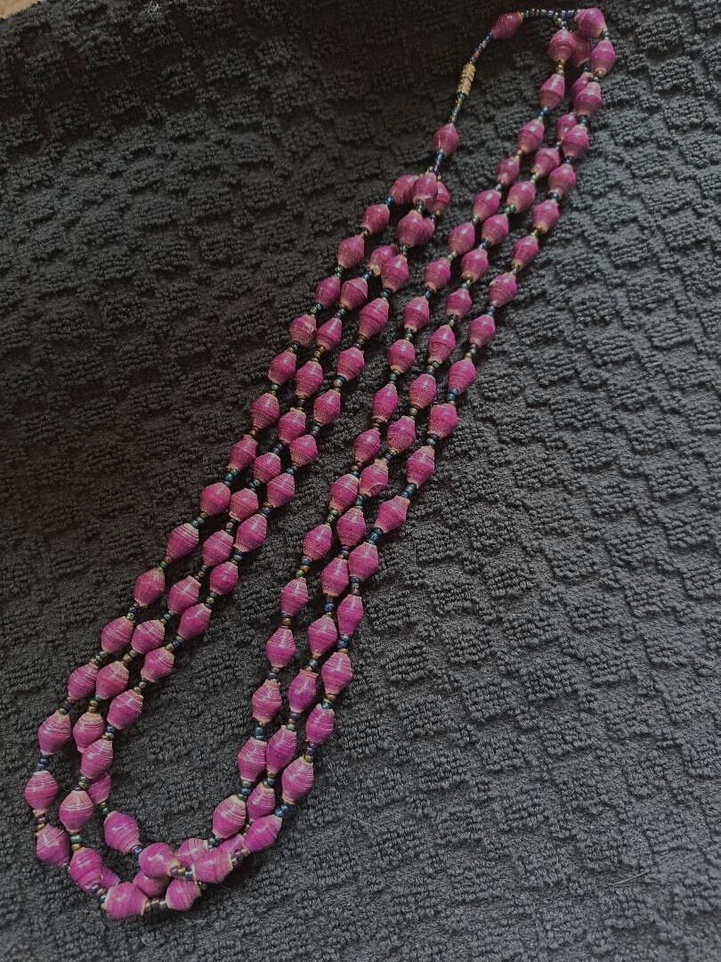 ESTATE FIND – TRIPLE STRAND LAVENDER BEADED NECKLACE- APPROX. 20″