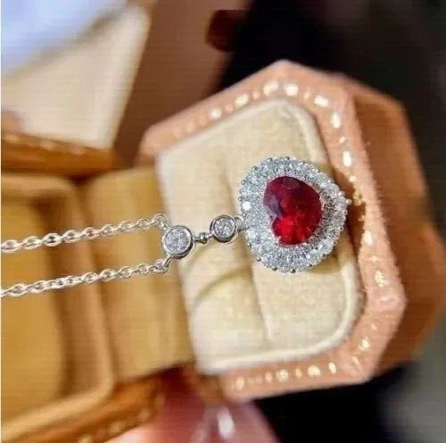 Valentine Gift Simulated Ruby Women’s Heart Shape Pendant 14K White Gold Plated
