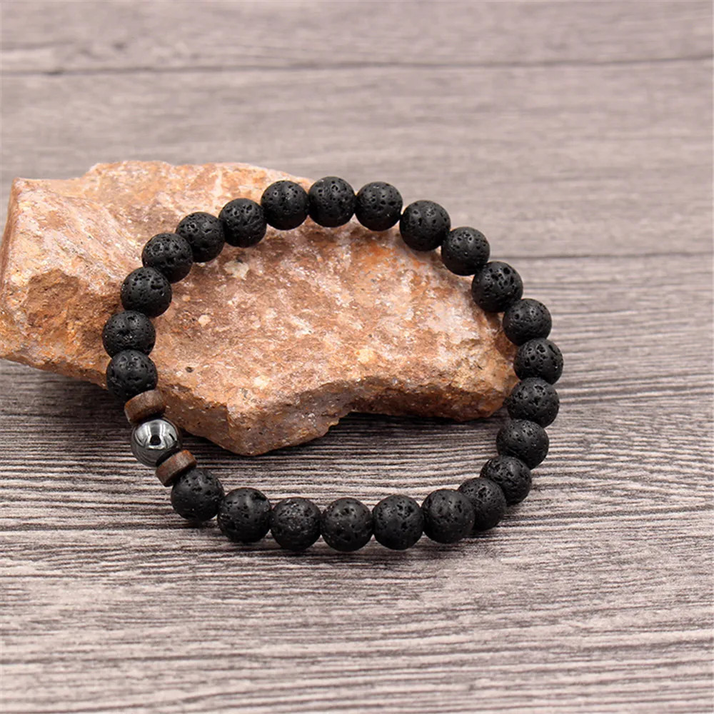 1pc Volcanic Lava Stone Bracelet: Buddha Beads Wooden NEW Energy Wrist C – NEW