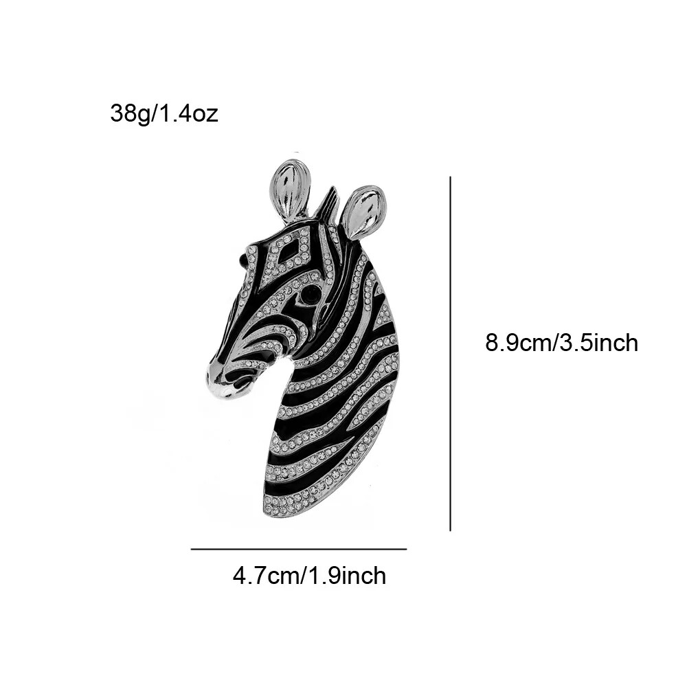 Women Men Classic Crystal Zebra Head Badges Pins Unisex Exquisite Animal Brooch