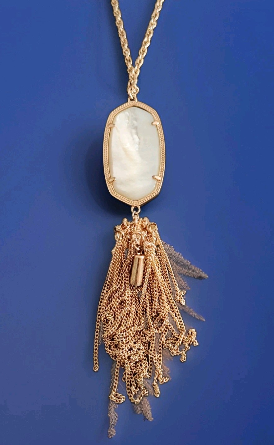 Kendra Scott RAYNE Rose Gold Plated Long Tassel Necklace In Ivory Pearl 29″