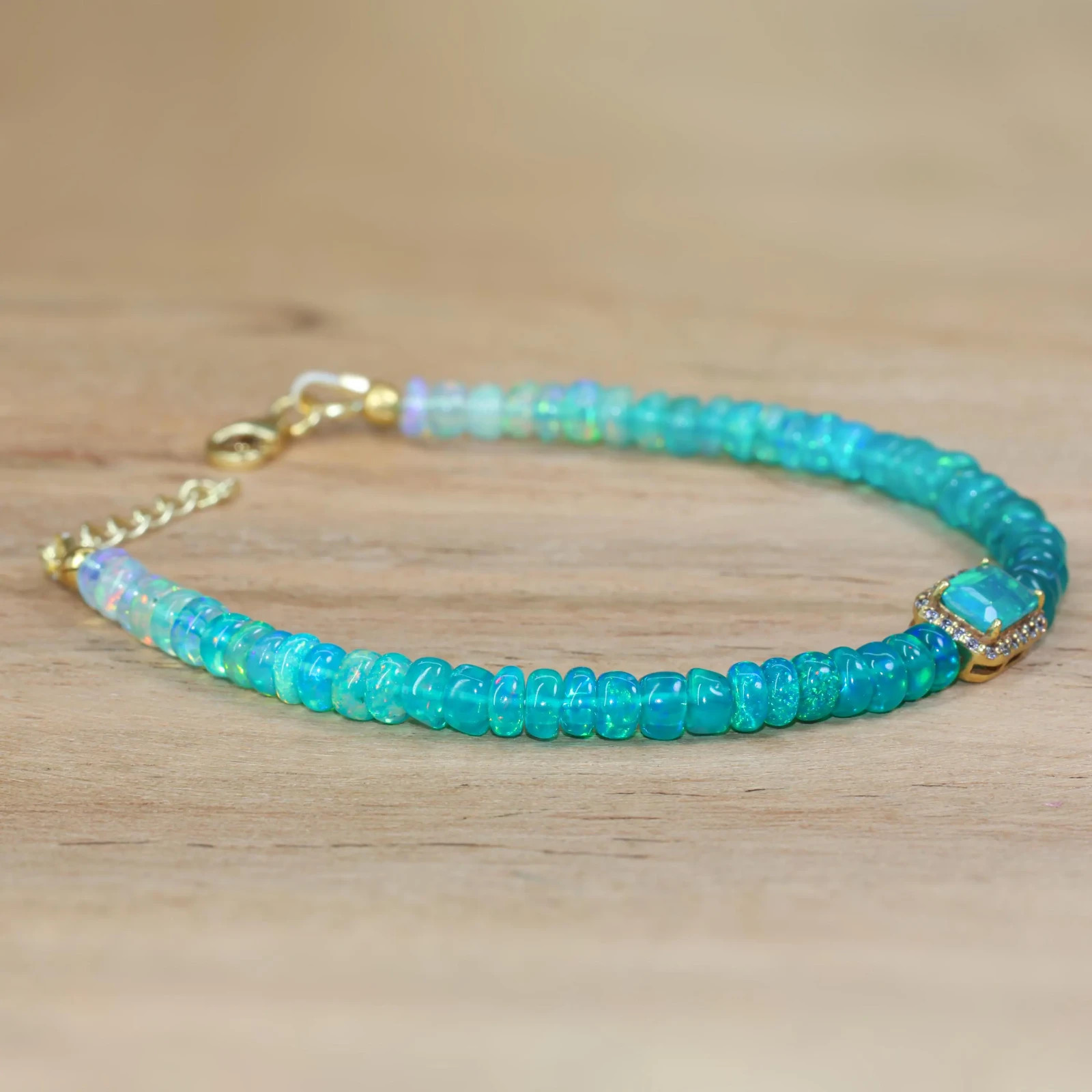 Handmade Green Opal Charm Bracelet , Fire Green Opal Gemstone Beads Bracelet