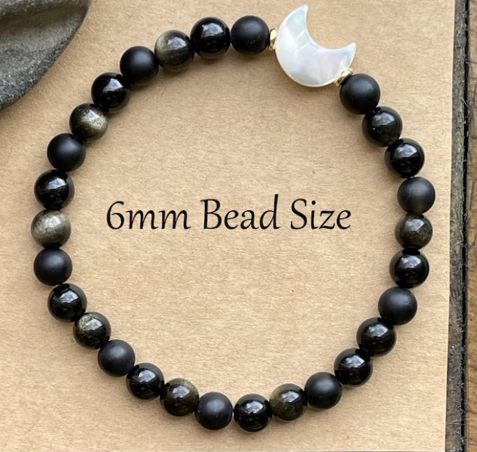 Triple Protection Bracelet Healing Moon Charm Obsidian Hematite Tourmaline Gift