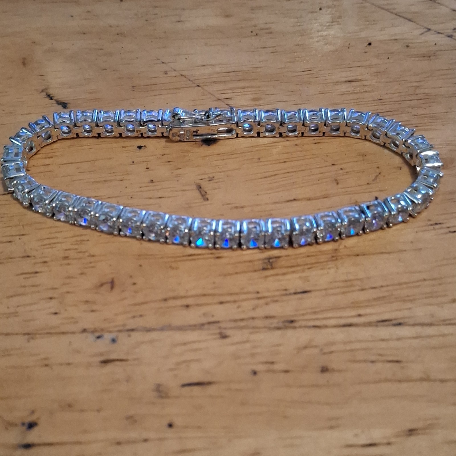 Silver Tone Square Crystal Tennis Bracelet White/Colorless Stones Box Clasp