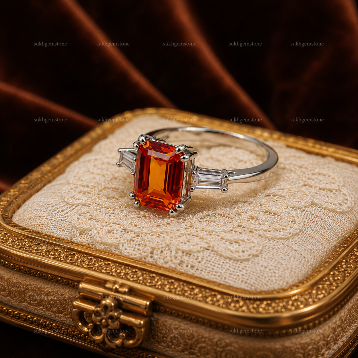 Lab Created Citrine Ring, Base Metal: Brass Finish: Gold Plated, Gift For Her