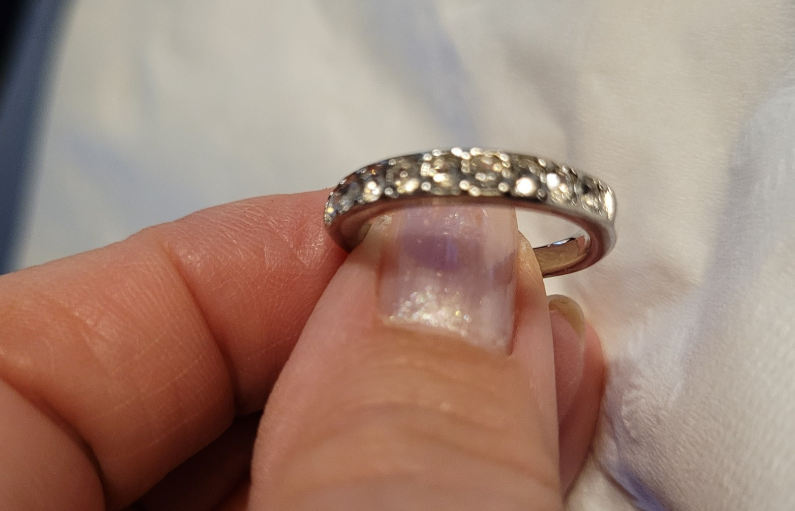 Silver-Tone Stackable Eternity Band Ring White Rhinestones – Size 6