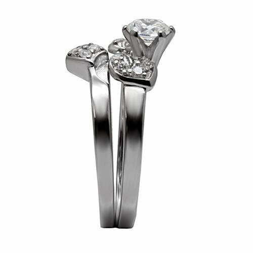 TK099 – High polished (no plating) Stainless Steel Ring with AAA Grade CZ in