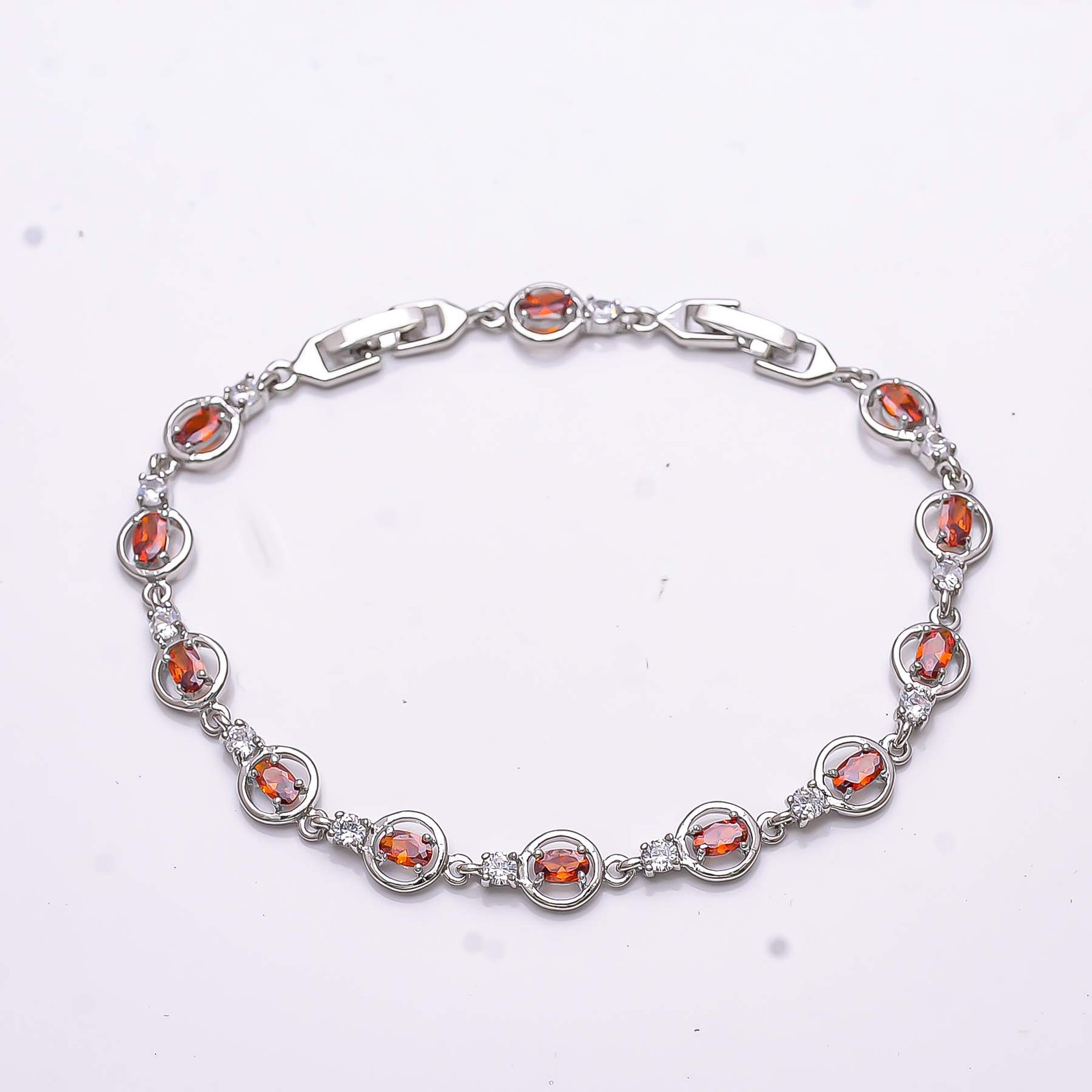 Red Garnet & Cubic Zirconia 925 Sterling Silver Tennis Bracelet 8.99″ B973069510
