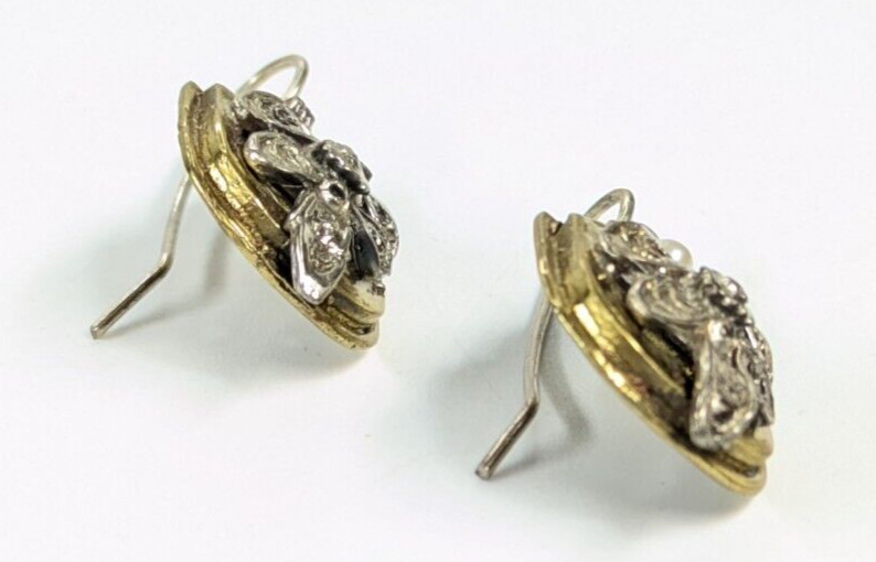 Artisan Handmade Brass & Sterling Seed Pearl Regal Style 1 5/8″ Pierced Earrings
