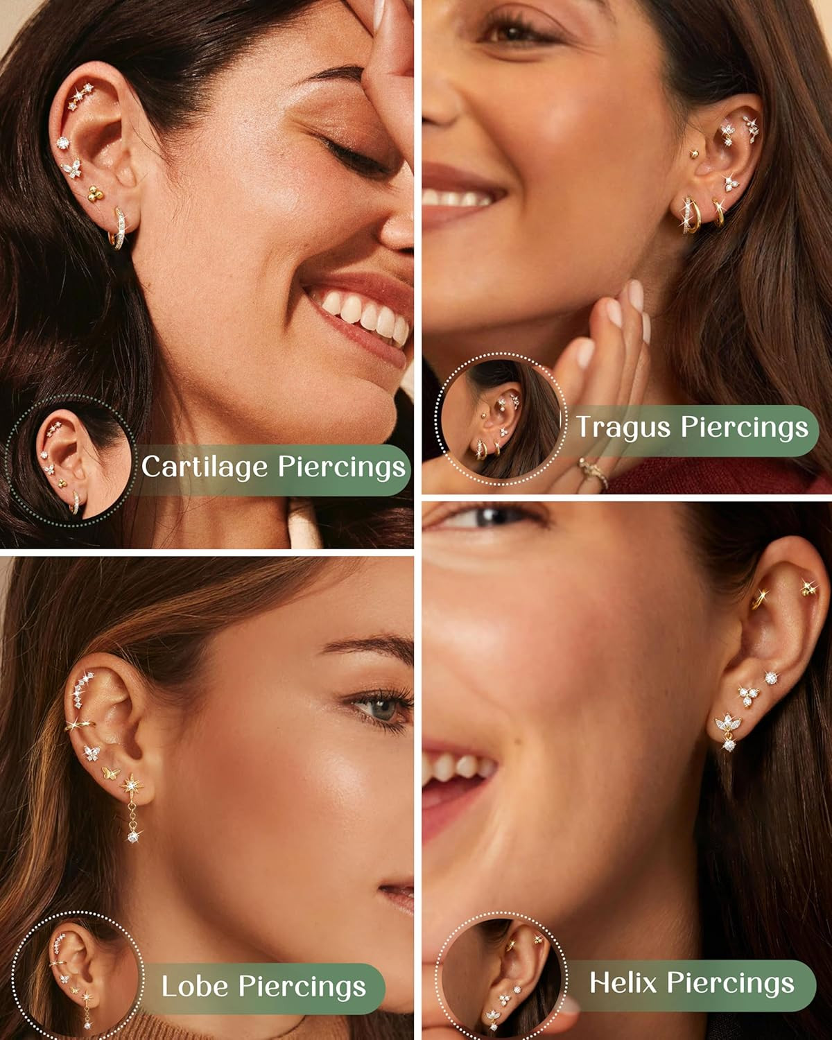 20/18/16G Cartilage Earrings for Women Flat Back Earring Stacks Hypoallergenic S