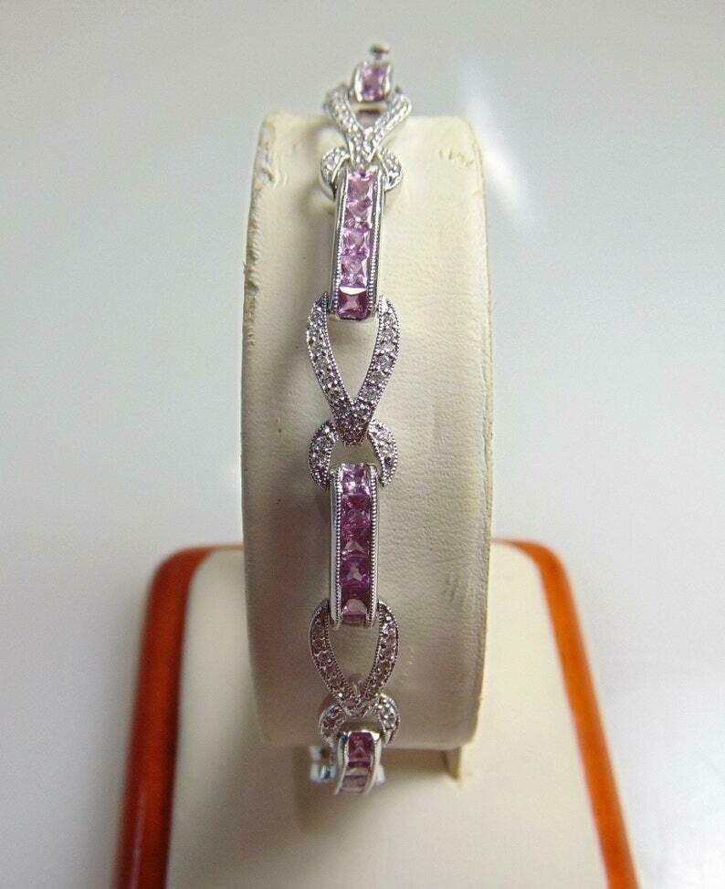 7.00CT Lab-Created Princess Cut Sapphire Tennis Bracelet 14K White Gold Plated